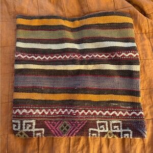 Handwoven kilim Rustic Striped Textile Cushion Cover - Earth Tones from Turkey